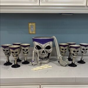Skull Goblet and Ice Bucket  Set with Purple Accents
